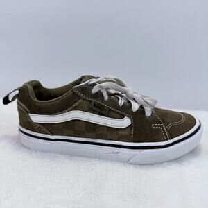Vans Off The Wall Boys Olive Green & White Casual School Sneakers Size 2